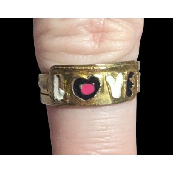 Coquette Gold Tone Enamel Filled Love Ring Size 8 - Picture 5 of 14